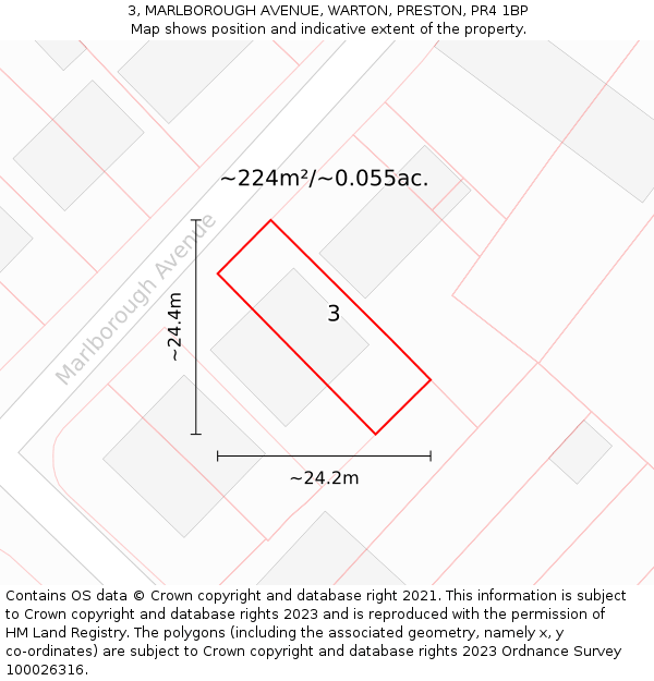 3, MARLBOROUGH AVENUE, WARTON, PRESTON, PR4 1BP: Plot and title map