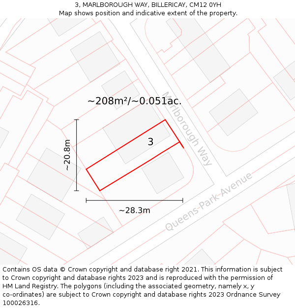 3, MARLBOROUGH WAY, BILLERICAY, CM12 0YH: Plot and title map