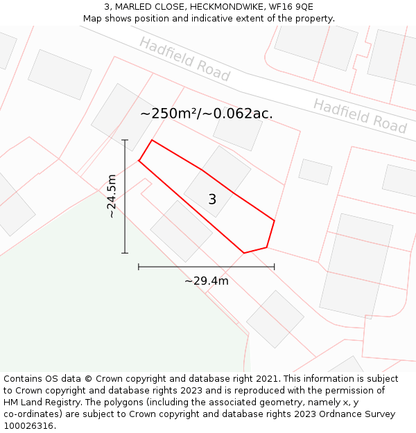 3, MARLED CLOSE, HECKMONDWIKE, WF16 9QE: Plot and title map