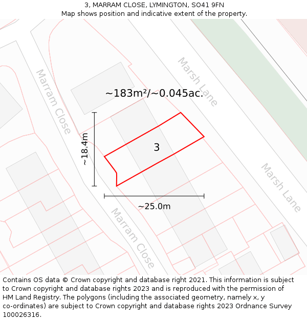 3, MARRAM CLOSE, LYMINGTON, SO41 9FN: Plot and title map
