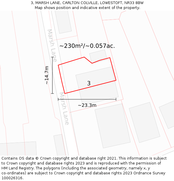 3, MARSH LANE, CARLTON COLVILLE, LOWESTOFT, NR33 8BW: Plot and title map