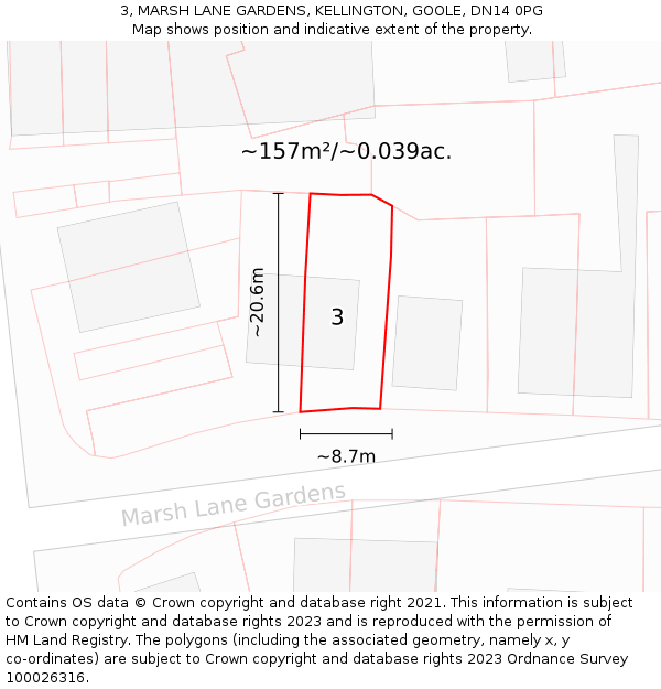 3, MARSH LANE GARDENS, KELLINGTON, GOOLE, DN14 0PG: Plot and title map