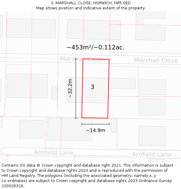 3, MARSHALL CLOSE, NORWICH, NR5 0ED: Plot and title map