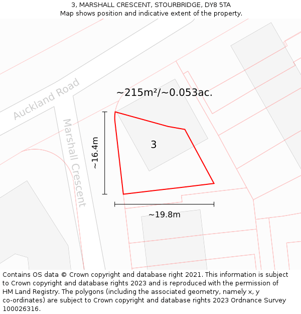 3, MARSHALL CRESCENT, STOURBRIDGE, DY8 5TA: Plot and title map