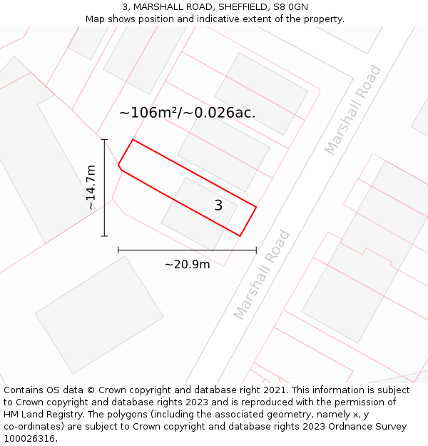 3, MARSHALL ROAD, SHEFFIELD, S8 0GN: Plot and title map