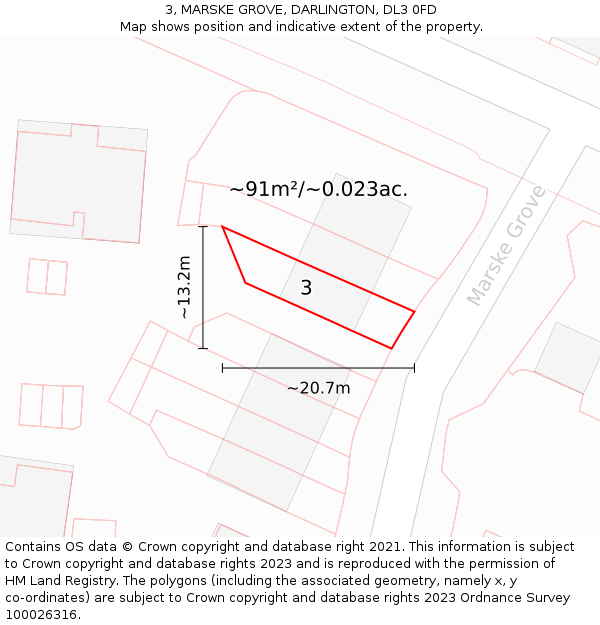 3, MARSKE GROVE, DARLINGTON, DL3 0FD: Plot and title map