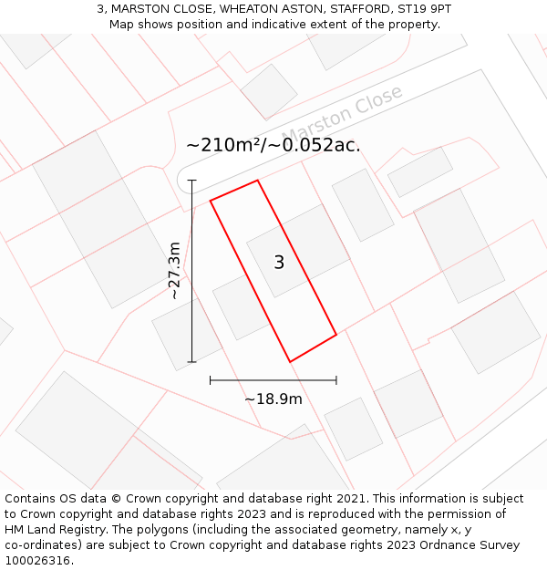 3, MARSTON CLOSE, WHEATON ASTON, STAFFORD, ST19 9PT: Plot and title map