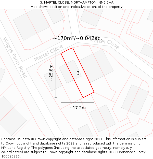 3, MARTEL CLOSE, NORTHAMPTON, NN5 6HA: Plot and title map