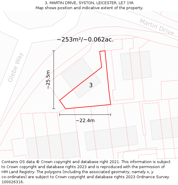 3, MARTIN DRIVE, SYSTON, LEICESTER, LE7 1YA: Plot and title map