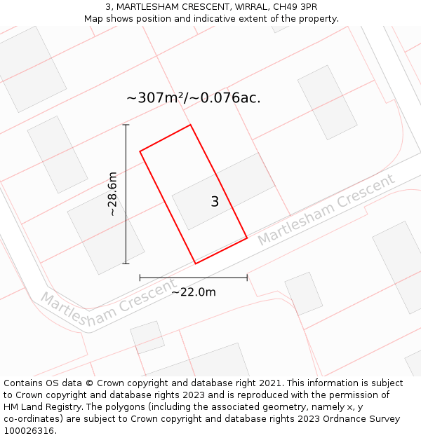 3, MARTLESHAM CRESCENT, WIRRAL, CH49 3PR: Plot and title map
