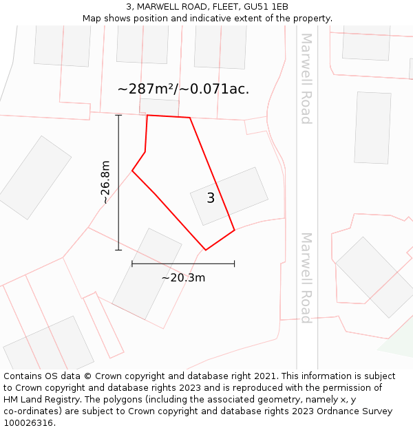 3, MARWELL ROAD, FLEET, GU51 1EB: Plot and title map