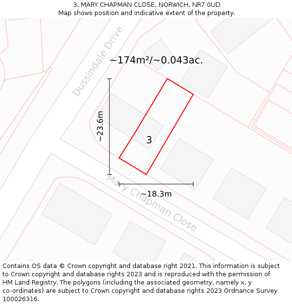 3, MARY CHAPMAN CLOSE, NORWICH, NR7 0UD: Plot and title map