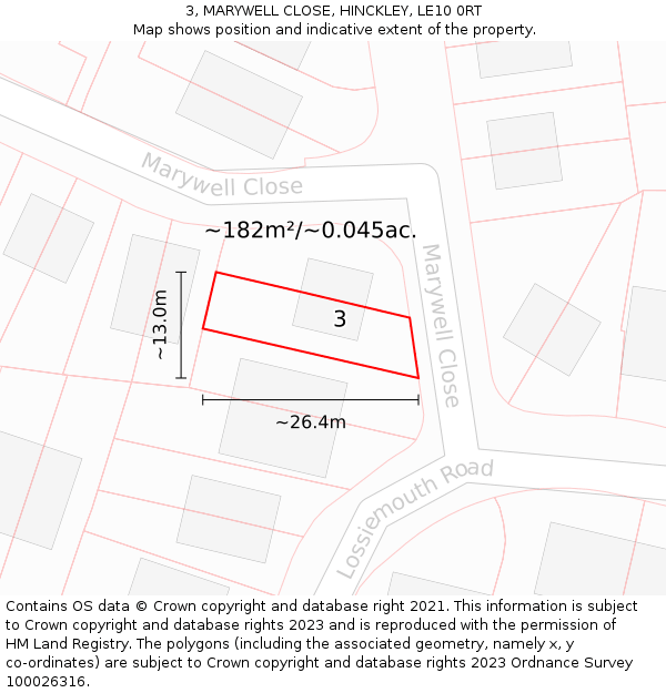 3, MARYWELL CLOSE, HINCKLEY, LE10 0RT: Plot and title map
