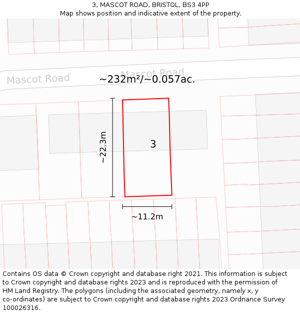 3, MASCOT ROAD, BRISTOL, BS3 4PP: Plot and title map