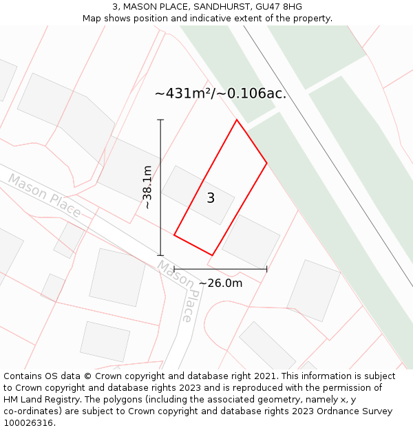 3, MASON PLACE, SANDHURST, GU47 8HG: Plot and title map