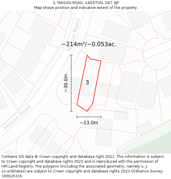 3, MASON ROAD, ILKESTON, DE7 9JP: Plot and title map