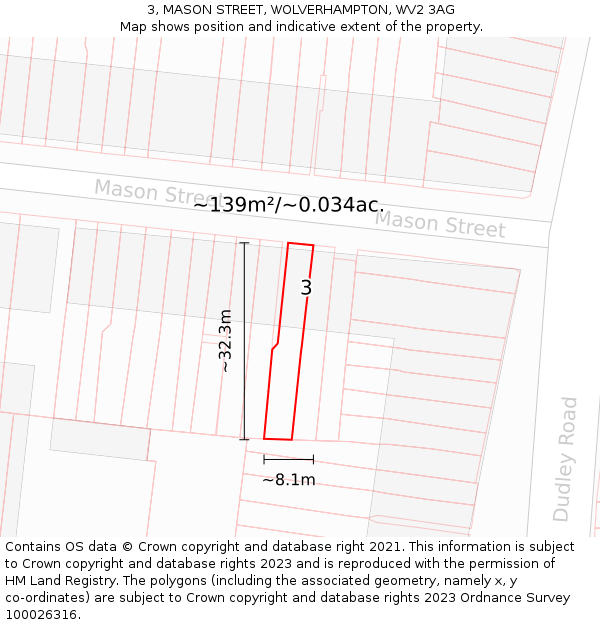 3, MASON STREET, WOLVERHAMPTON, WV2 3AG: Plot and title map