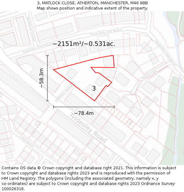3, MATLOCK CLOSE, ATHERTON, MANCHESTER, M46 9BB: Plot and title map