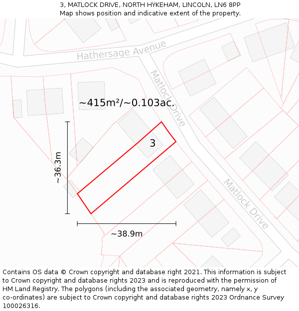 3, MATLOCK DRIVE, NORTH HYKEHAM, LINCOLN, LN6 8PP: Plot and title map