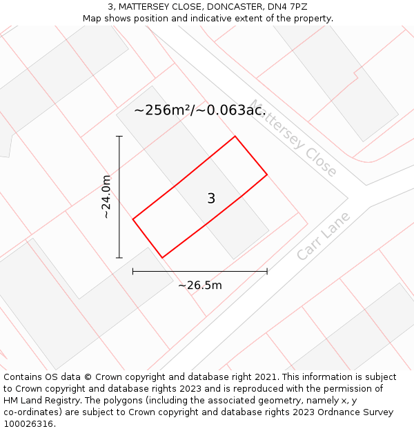 3, MATTERSEY CLOSE, DONCASTER, DN4 7PZ: Plot and title map