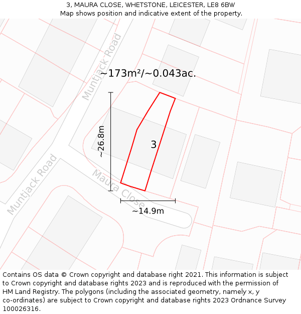 3, MAURA CLOSE, WHETSTONE, LEICESTER, LE8 6BW: Plot and title map