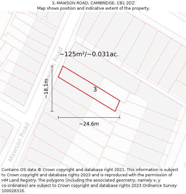 3, MAWSON ROAD, CAMBRIDGE, CB1 2DZ: Plot and title map