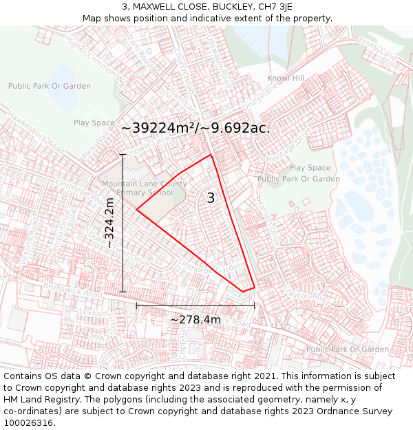 3, MAXWELL CLOSE, BUCKLEY, CH7 3JE: Plot and title map