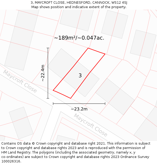 3, MAYCROFT CLOSE, HEDNESFORD, CANNOCK, WS12 4SJ: Plot and title map
