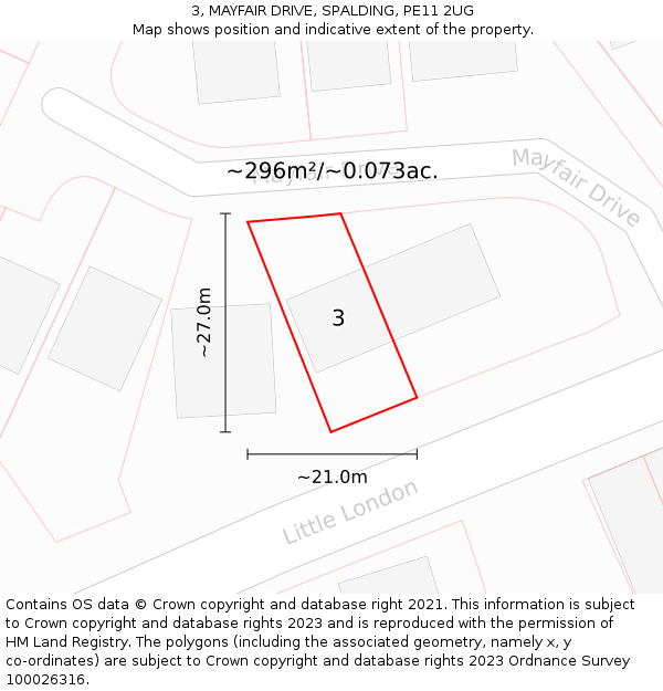 3, MAYFAIR DRIVE, SPALDING, PE11 2UG: Plot and title map