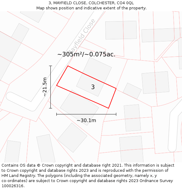 3, MAYFIELD CLOSE, COLCHESTER, CO4 0QL: Plot and title map