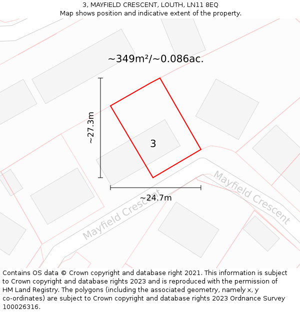 3, MAYFIELD CRESCENT, LOUTH, LN11 8EQ: Plot and title map
