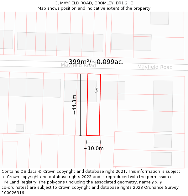 3, MAYFIELD ROAD, BROMLEY, BR1 2HB: Plot and title map