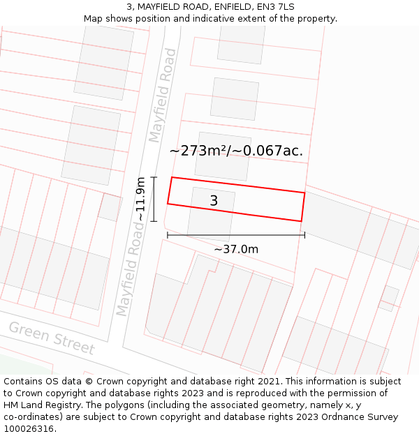 3, MAYFIELD ROAD, ENFIELD, EN3 7LS: Plot and title map