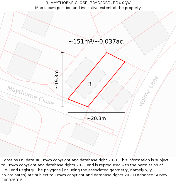 3, MAYTHORNE CLOSE, BRADFORD, BD4 0QW: Plot and title map