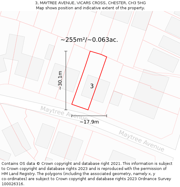 3, MAYTREE AVENUE, VICARS CROSS, CHESTER, CH3 5HG: Plot and title map