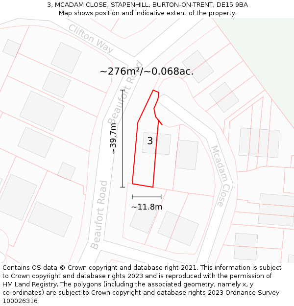 3, MCADAM CLOSE, STAPENHILL, BURTON-ON-TRENT, DE15 9BA: Plot and title map