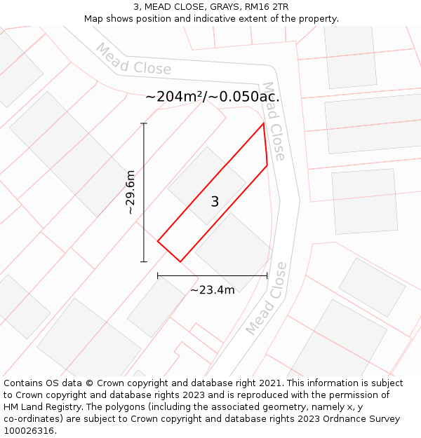 3, MEAD CLOSE, GRAYS, RM16 2TR: Plot and title map