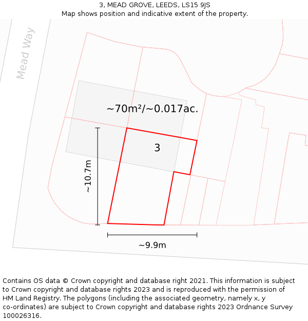 3, MEAD GROVE, LEEDS, LS15 9JS: Plot and title map