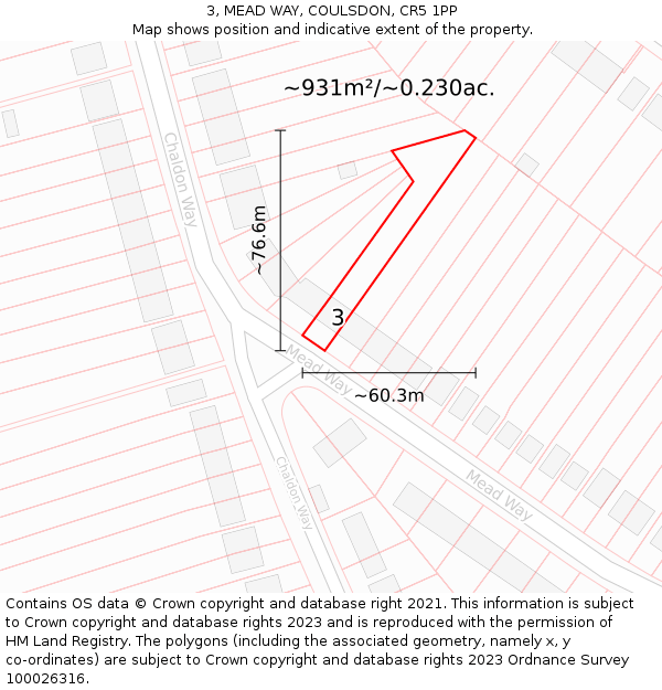 3, MEAD WAY, COULSDON, CR5 1PP: Plot and title map