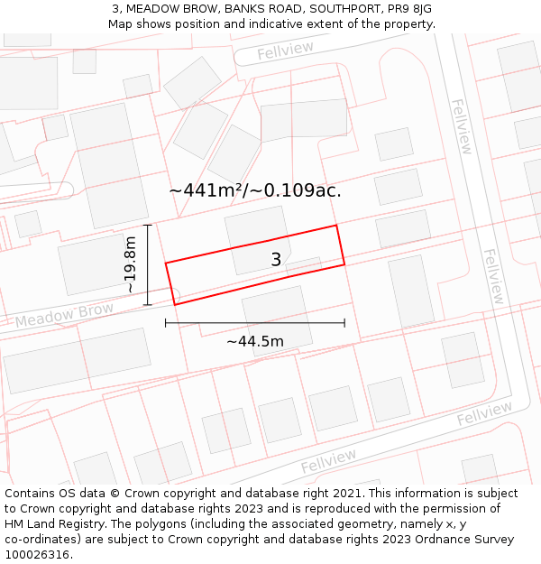 3, MEADOW BROW, BANKS ROAD, SOUTHPORT, PR9 8JG: Plot and title map