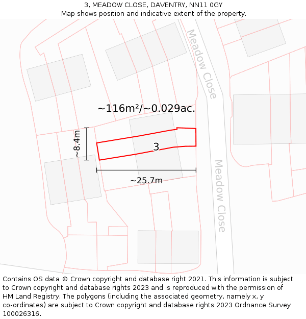3, MEADOW CLOSE, DAVENTRY, NN11 0GY: Plot and title map