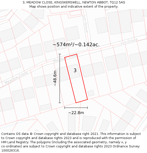 3, MEADOW CLOSE, KINGSKERSWELL, NEWTON ABBOT, TQ12 5AS: Plot and title map