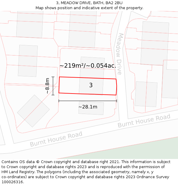 3, MEADOW DRIVE, BATH, BA2 2BU: Plot and title map