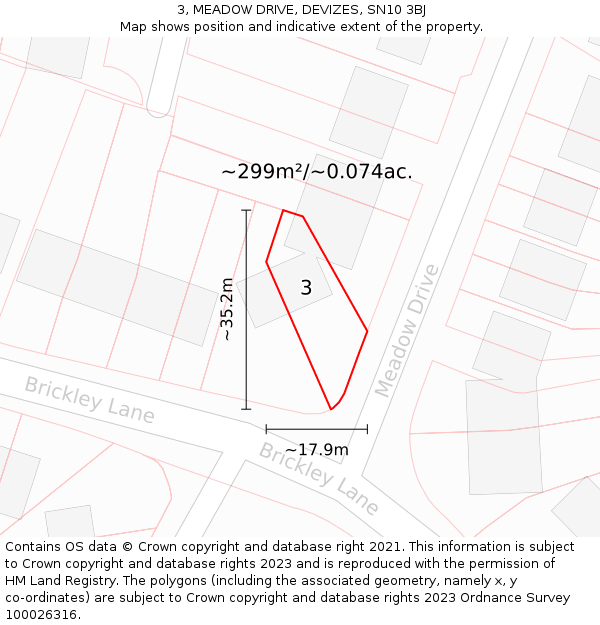 3, MEADOW DRIVE, DEVIZES, SN10 3BJ: Plot and title map