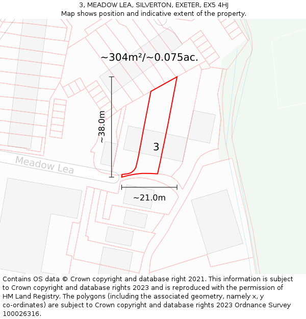 3, MEADOW LEA, SILVERTON, EXETER, EX5 4HJ: Plot and title map
