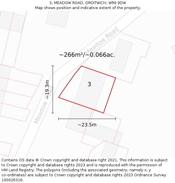 3, MEADOW ROAD, DROITWICH, WR9 9DW: Plot and title map