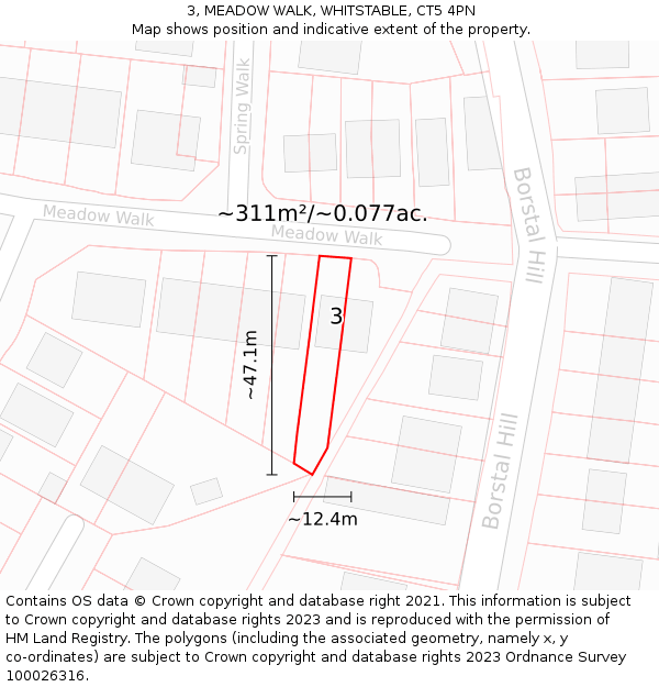 3, MEADOW WALK, WHITSTABLE, CT5 4PN: Plot and title map