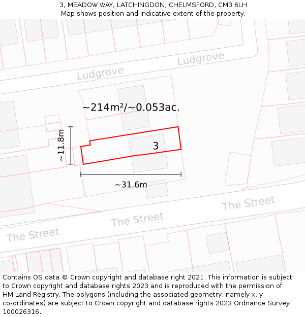 3, MEADOW WAY, LATCHINGDON, CHELMSFORD, CM3 6LH: Plot and title map