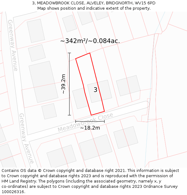 3, MEADOWBROOK CLOSE, ALVELEY, BRIDGNORTH, WV15 6PD: Plot and title map