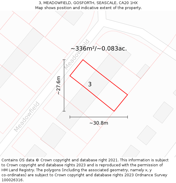 3, MEADOWFIELD, GOSFORTH, SEASCALE, CA20 1HX: Plot and title map